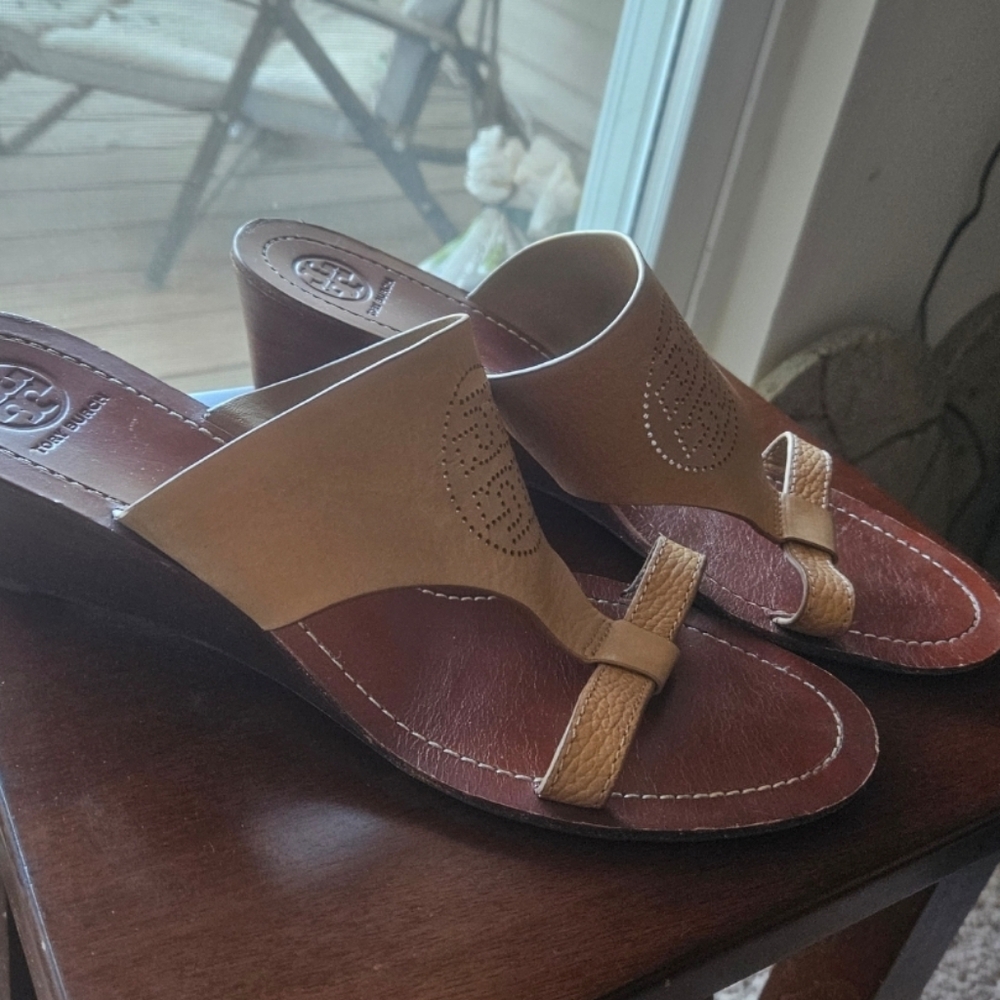 Tory Burch wedge heel sandals.